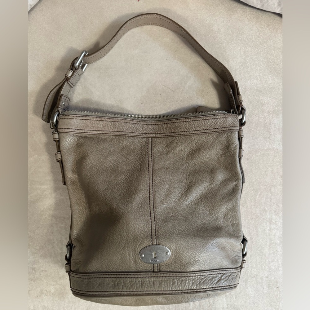 Fossil Beige Leather Crossbody Bag